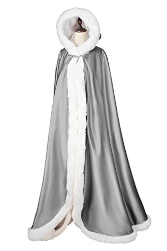 Beautelicate Wedding Cape Hooded Cloak For Bride Winter Reversible With Fur Trim Free Hand Muff Full Length 55'' #TOP1