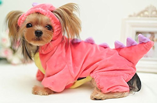 Marupet Autumn/Winter Overall Dinosaur Custome Fleece Warm Four-Leg Jumpsuit Cosplay Outfit Custome For Teddy, Pug, Chihuahua, Shih Tzu, Yorkshire Terriers, Papillon Pink M #TOP4