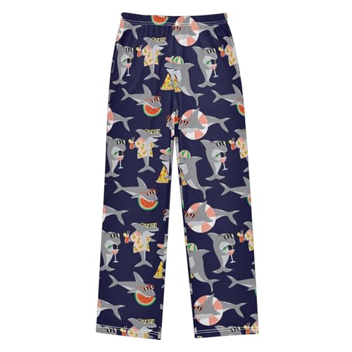 Cool Shark Swimming Boys Long Pants Soft Trousers Elastic Waist Kids Lounge Bottoms with Pockets S-XL