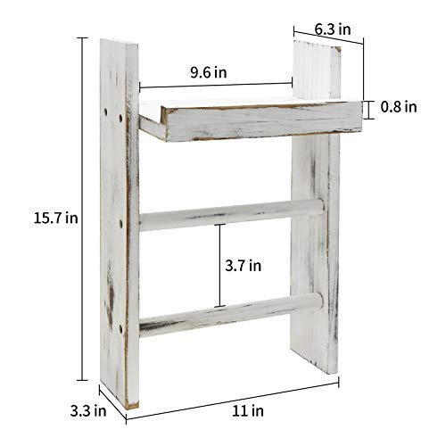 Wood Towel Rack with Shelf, Rustic Wall Mount Towel Ladder Decor for Bathroom, Kitchen Hand Towels Holder, Wooden Towel Bar Hanger for Living Room, Farmhouse Decor Shelf & Storage for Towels, Blankets - Thumbnail 2