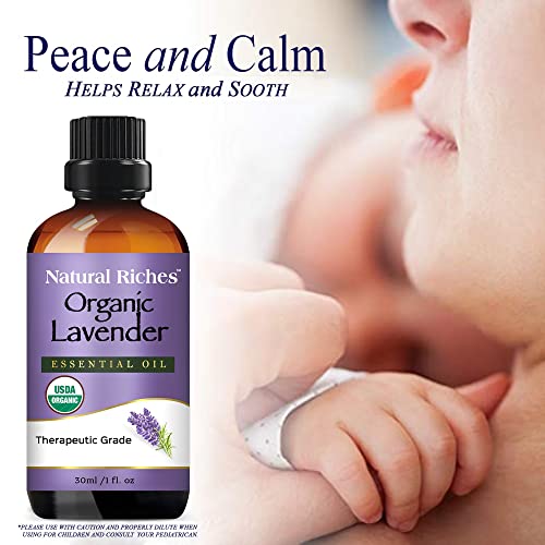 Natural Riches Organic Lavender Essential Oil With Premium Therapeutic Quality Pure Usda Certified - For Diffuser, Aromatherapy, Sleep, Meditation, Candles & Massage - 1 Fl. Oz. #TOP5
