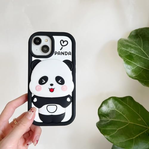 Image of MIDOS Back Cover for iPhone 14 Plus, 3D Cute Panda with Mirror Case Soft Silicone Full Protective Case Compatible with iPhone 14 Plus