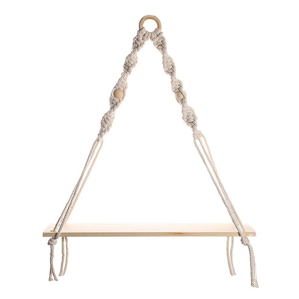 Ppcdfre Macrame Wall Hanging Shelf - Boho Wood Wall Shelves With Wood Beads, Farmhouse Floating Shelf Rustic Hanging Plant Shelf