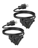 DEWENWILS 6FT Extension Cord, Tri-Tap Extension Cord Splitter, 3 Outlet 16/3 SJTW Power Cable for Landscape Lighting String Lights, 13A/125V/1625W, ETL Listed, Black, 2 Pack