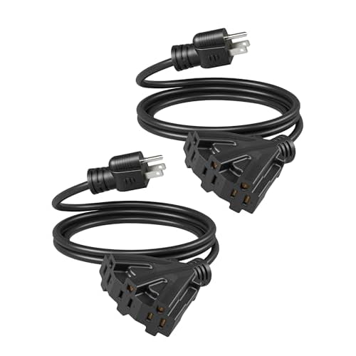 DEWENWILS 6FT Extension Cord, Tri-Tap Extension Cord Splitter, 3 Outlet 16/3 SJTW Power Cable for Landscape Lighting String Lights, 13A/125V/1625W, ETL Listed, Black, 2 Pack 6 Feet 2 Pack Bl