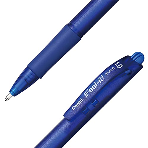 Caneta Esferográfica Feel It 1 mm, Pentel, BX420-C, Azul, Caixa com 12 Unidades