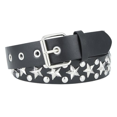 Katutude Women's Studded Belts for Jeans Dresses Pants Faux Leather Belt Classic Metal Buckle Leather Belt Punk Rivet Belt