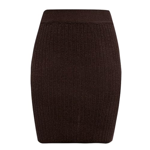 Generisch Falda de invierno para mujer, de cintura alta, falda de punto informal, falda midi de invierno, falda lápiz, corte ajustado, falda informal, café, XL