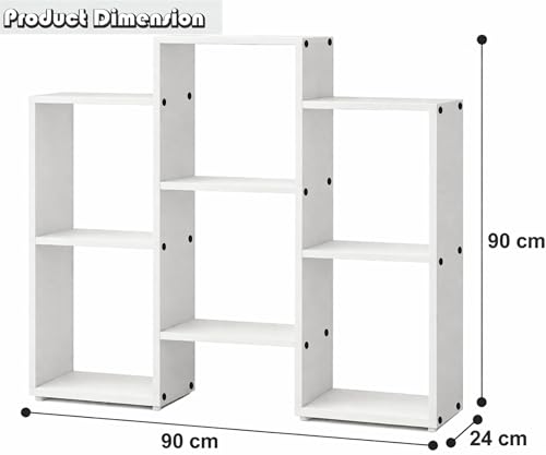 Image of Enigmatic Woodworks Wooden Bookshelf 6-Tier, Large Open Bookcase Storage Rack Organizer for Home, Living Room & Study, DIY Assembly,White Suede Finish, 24 x 90 x 90 cm