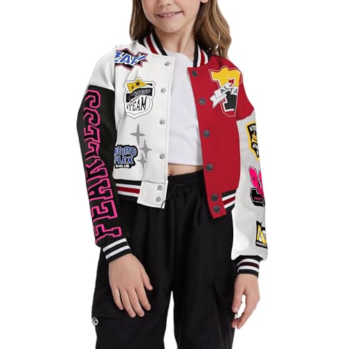 Teen Girls Crop Varsity Jacket Bomber Jacket Style Casual Fit Baseball Sport Y2K Streetwear Short Cardigan Sweatshirt2