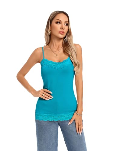 Image of Kate Kasin Women's Adjustable Spaghetti Strap Lace Trim Cami Tunic Tank Top 2PACK