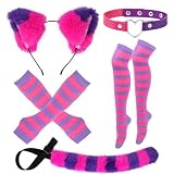 Pink Purple Striped Cat Costume Include Cat Ears Furry Tail Striped Socks for Halloween Dress up (Kid)