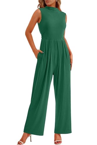 Haibang Jumpsuit Damen Sommer Elegant Ärmellos Overall Lang Mock Neck Romper Lässig Einteiler Festlich Hochzeit Hosenanz...