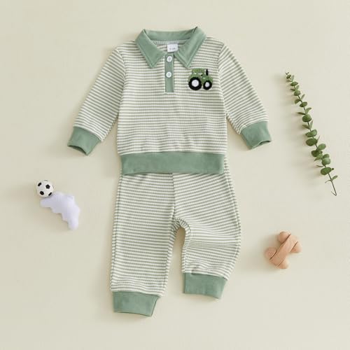 Image of VISGOGO Baby Boy Clothes Toddler Fall Winter Outfit Sweater Toddler Boy Striped Clothes 6 12 18 Months 2 3T 4T Pant Set