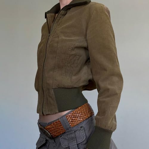 Womens Corduroy Jacket Y2k Stand Collar Cropped Shacket with Ribbed Trim Slim Fit Utility Jacket Outerwear4