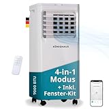 Könighaus Smarte Mobile Klimaanlage 7000 BTU für Räume bis 20m² – 4-in-1 Funktion mit Kühlung, Entfeuchtung, Ventilator und Luftreinigung – energieeffizient (A) – inkl. Fernbedienung und App-Steuerung