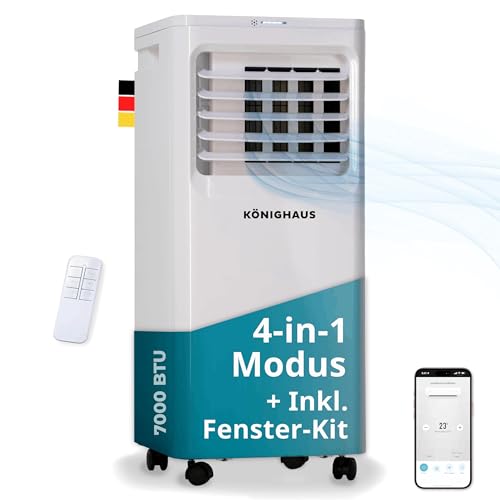 Könighaus Smarte Mobile Klimaanlage 7000 BTU für Räume bis 20m²...
