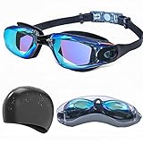 Talmage Scomb Schwimmbrille für Herren Damen mit Badekappe, 2022 Antifog Swimming Goggles Schwimmbrillen Erwachsene UV Schutz, Swim Glasses Nasenschutz klarer Sicht, kein Auslaufen Schwimm brille