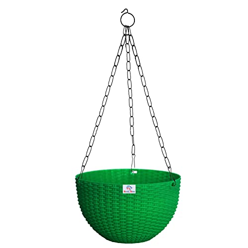 Image of Heat Home Plastic Hanging Flower Pot for Balcony & Railing Set (Green, Set of 4)