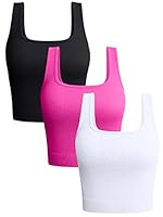 OQQ Damen 3-teiliges Tank-Top Gerippt Nahtlos Workout-Shirts Yoga Bauchfreies Top Schwarz Rosa Weiß