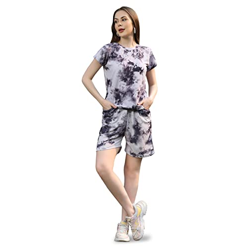 Image of DHRUVI TRENDZ Co Ord Set for Women | Outfits Tracksuit Set | Co Ord Set for Women | Travel Co Ord Set for Women |Tie Dye Printed Short | Half Sleeve