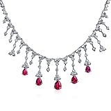 Bling Jewelry Collier De Collier De Déclaration En Forme De Spray De Déclaration En Laiton Plaqué Argent Pour Femmes Avec Des Larmes De CZ AAA Rouges De Mode Vintage Simulées