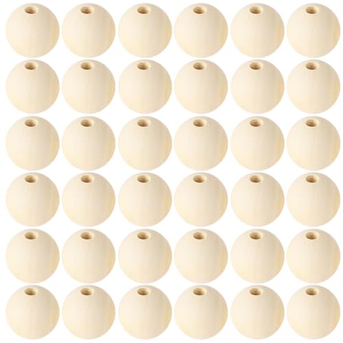 50 Stück Holzperlen 18mm Mit Loch,Holzkugeln 18mm Mit Loch,Holzkugeln zum Basteln,Holz Perlen,Wooden Beads,Holzperlen Groß,für Dekorationen, Armbändern,DIY (50,18mm)
