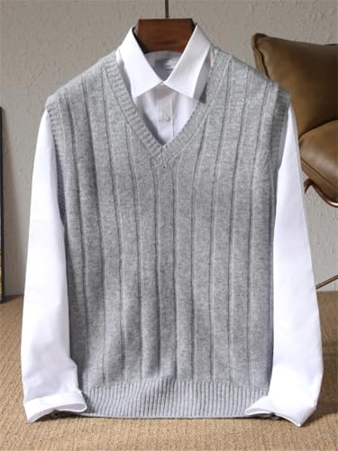 Men's V-Neck Casual Knit Vest Winter Wool Waistcoat Sweater Loose Middle-Aged Sleeveless Jumper Warm Thick Vest Tops4