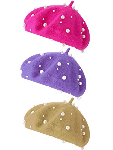 3 Pieces Beret Hat French Style Beanie Cap Solid Color Winter Hat for Women and Girls Casual Use