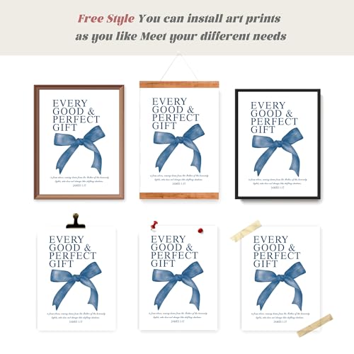 Image of LARTSFRO Coquette Navy Blue Bow Wall Art Decor Posters, Navy Blue Bow Room Bedroom Bathroom Dorm Wall Art Decor Aesthetic for Teen Girls Gifts, Inspirational Bible Verses Bow Wall Decor, 12x16 Inch Set of 4 Pcs Bow Pictures (UNFRAMED)