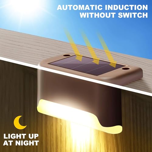 Image of Solar Deck Lights Outdoor Waterproof LED Step & Stair Lights for Fence, Garden, Patio, Yard, Auto Dusk to Dawn Warm White (1)