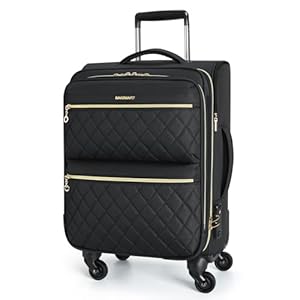 BAGSMART Softside Expandable Luggage Airline Approved with Spinner Wheels, 20 Inch Carry On Luggage 22x14x9 with TSA Lock, Quilted Rolling Suitcases for Women, Black