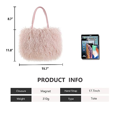 Image of Women's Fuzzy Tote Bag Curly Handbag Furry Shoulder Bag Large Plush Top Handle Purses Winter