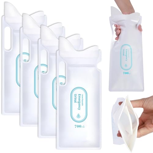 Kryzulax 4 Stück Urinbeutel,Einweg-Urinbeutel für Unterwegs,Tragbare Natursekt Beutel,700ml Gel-Urinbeutel,für Camping Toiletten,Reisen, Stau,Erbrochene Beutel,Reisetoilette