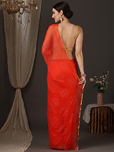 Image of AKHILAM Women's Floral Chiffon Embellished Zari Border Saree With Unstitched Blouse Piece | Stylish Chiffon Solid Saree | Chiffon Saree with Blouse Piece (DOLY2601 WBG Parent)