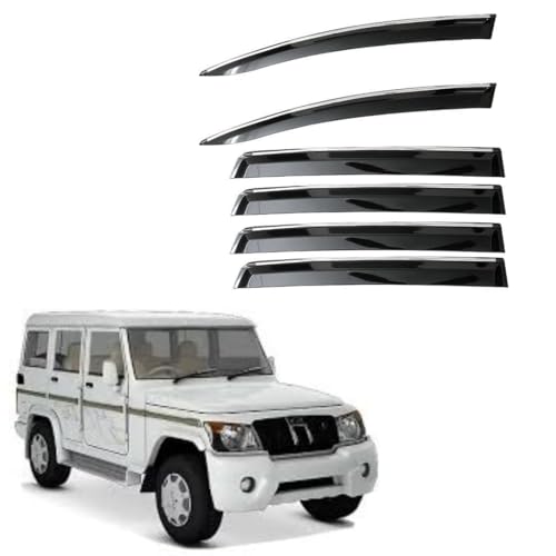 Image of CAR SAAZ Unbreakable Chrome Smoke Door Visor for Bolero DI| Premium Sun, Rain Wind Deflector Chrome Strip Side Door Rain Visor - Set of 6 Pcs