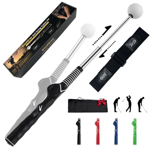 Retractable Golf Swing Trainer with Grip Trainer, Adjustable Swing Arm Band