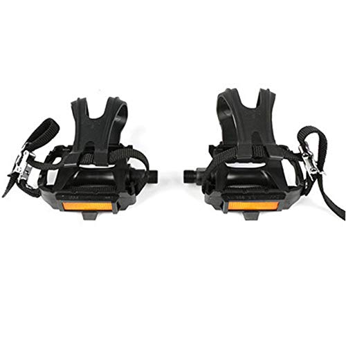 Tuneway Pedales de Bicicleta con Clips y Correas para Ciclismo Al Aire Libre y Bicicleta Estacionaria de Interior Eje de Bicicleta Pedales Multiusos