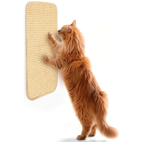 Tappetino Tiragraffi per Gatti, Set Tiragraffi da Parete Autoadesivi, Protezione Antigraffio per Divano, in Sisal, 50x25 cm, Beige, (1 PCS)