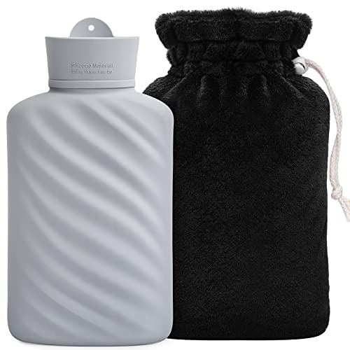Mikrowellengeeignete Silikon Wärmflsche mit Bezug (1L), MEETRUE Innovatine BPA-freie Silikon Kleine Wärmflaschen zur Schmerzlinderung, heiße & Kalte Therapien -Winter Geschenk für Kinder Frauen Ältere