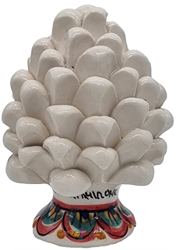 sicilia bedda - Pigna Sicilienne avec Pied Décoré - Modèle Majolique - Céramique Caltagirone (Hauteur 12 x 8, Blanc)