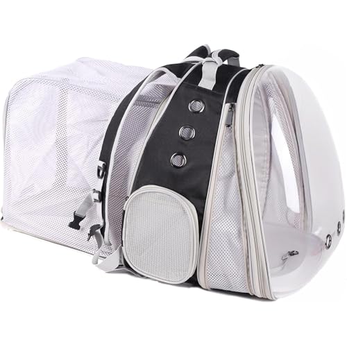 Dual Extension Pet Backpack Carrier for Large Cat and Small Puppy up to 20 Pounds, Clear Space...