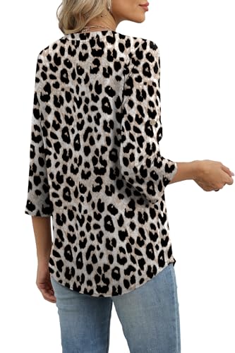 Image of XIEERDUO 3 /4 Length Sleeve Womens Tops V Neck T Shirts Both Side Buttons Blouses Business Casual Outfits Loose Fit