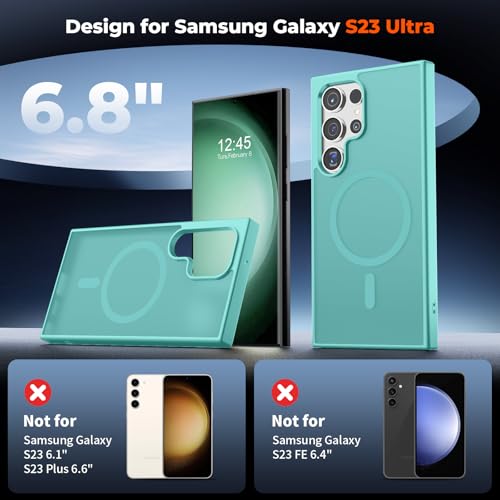 Image of SUPFINE Magnetic for Samsung Galaxy S23 Ultra Case with Screen Protector, (Built-in Magnets) (Military Grade Drop Protection) Slim Translucent Shockproof Phone Case,Blue Green