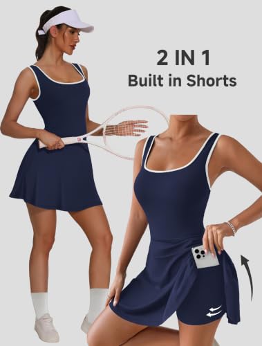 Image of NIASHOT Women's Athletic Dress with Built-in Shorts & Pockets Workout Tennis Golf Active Wear U Neck A-line Dresses