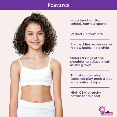 Image of ADIRA | Beginners Bra for Girls 13-14 Years | Flat Padding for Nipple Coverage | Comfortable Strecthy Cotton | Comfy-Breathable Beginners Bra & Super Soft Material | Pack of 3