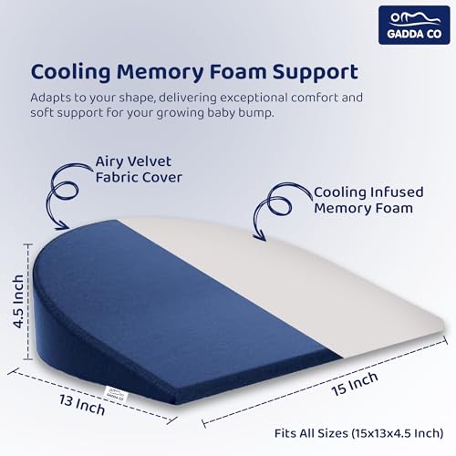 Image of GADDA CO Pregnancy Support Pillow for Pregnant Women | Memory Foam Maternity Wedge Pillow for Belly, Back & Hip Pain Relief | Comfortable Side Sleeper Cushion for Pregnancy | Navy Blue