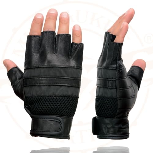 Image of Milwaukee Leather SH198 Men's Black Flame Embroidered Fingerless Gloves with Gel Palm | Padded Comfort; Vibration Relief; Flame Embroidery