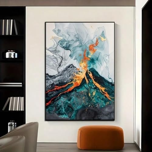 Toile volcan vert affiche grand format moderne et élégante pour grand salon