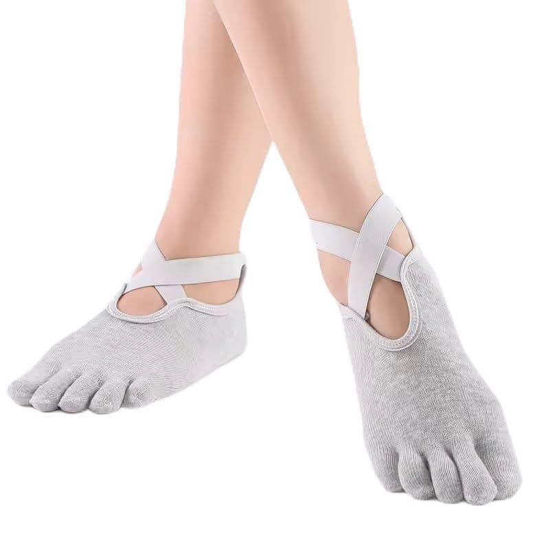 gopad Women’s 5 Toe Yoga Socks with Non-Slip Grip & Straps | Cotton Anti-Skid Socks for Pilates, Barre, Ballet, Dance & Home Workout (Free Size/White)-picture-31